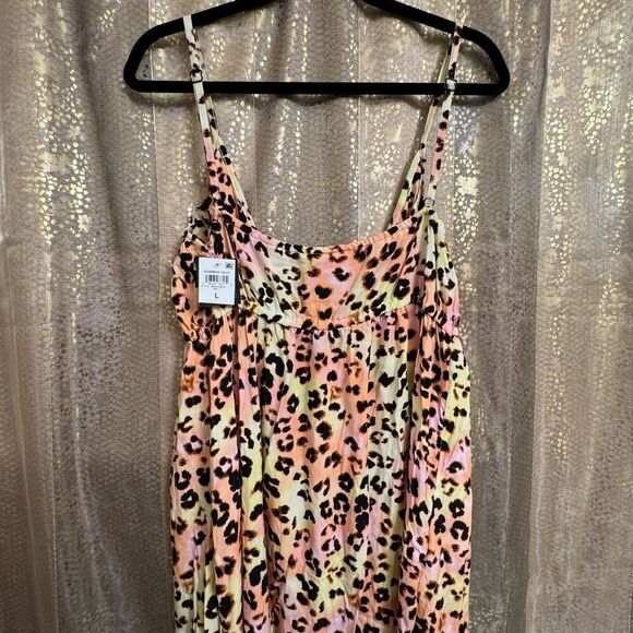 Bar III Plunge Cut Pink Yellow Cheetah Print Swim Cover-Up Maxi Dress Large NWT - Picture 11 of 11